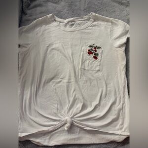 Abercrombie White Soft T-Shirt with Cherry Embroidery
